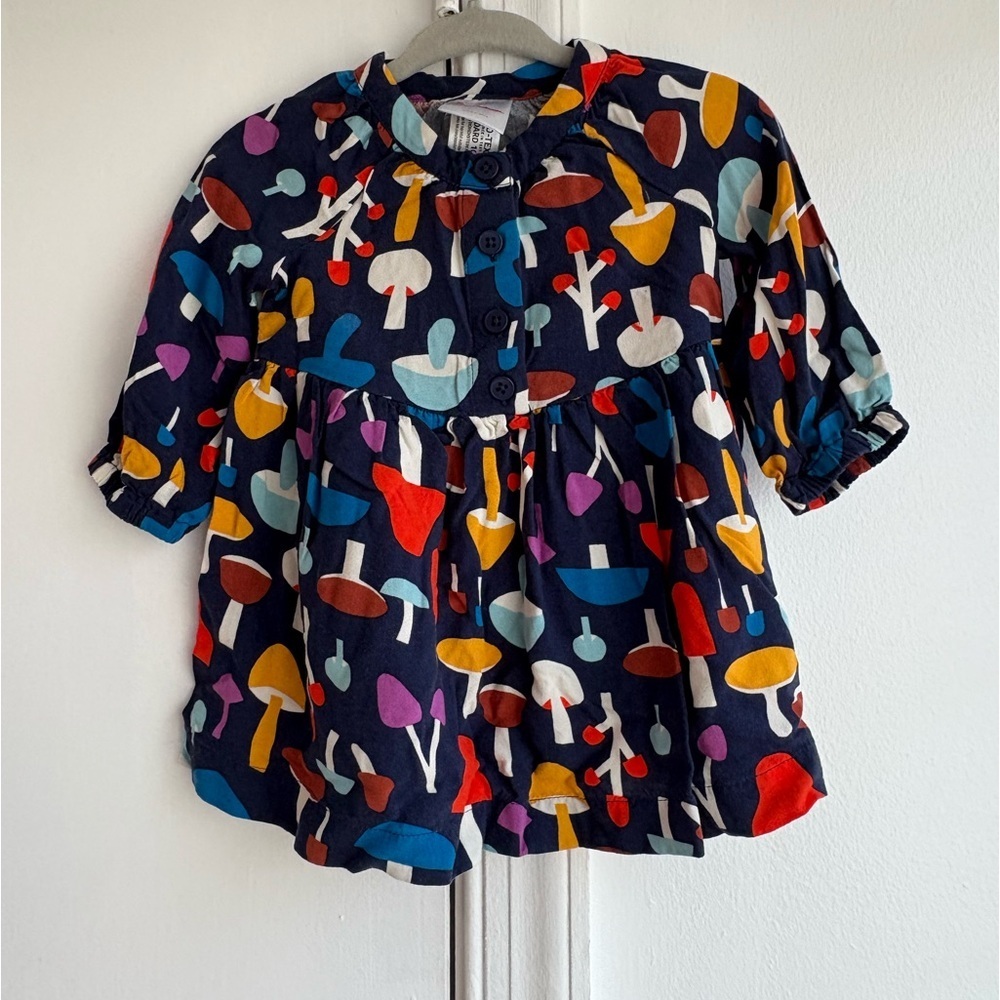 Hanna Andersson baby girl’s long sleeve skater mushroom print dress 3-6 month